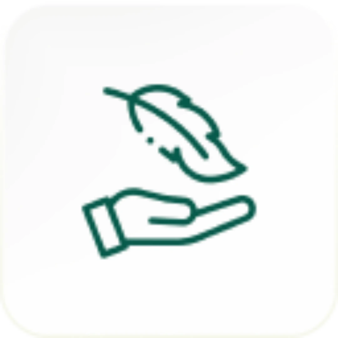 Symbol: Feder in einer Hand – sanfte Anwendung