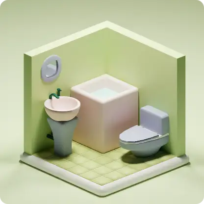 Illustration eines Badezimmers mit Waschbecken und Toilette